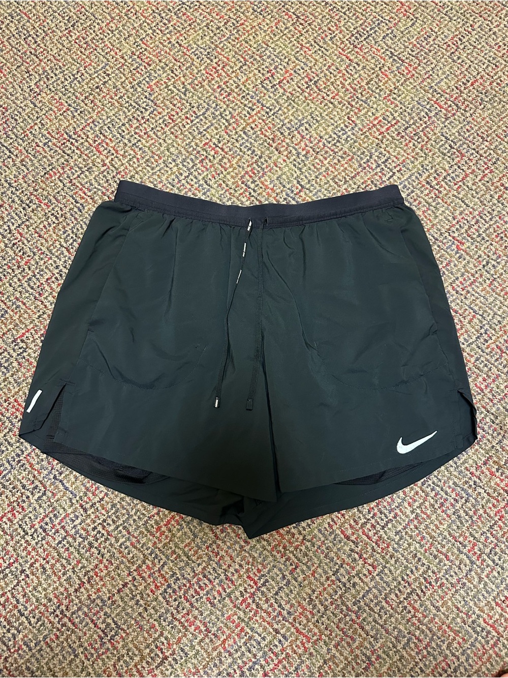 Nike Men’s Black Athletic Running Shorts with White Swoosh